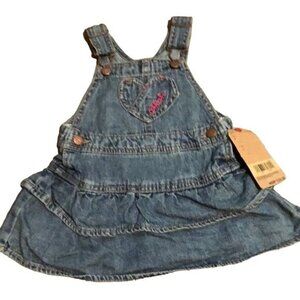 OshKosh Denim Overall Dress Size 9M with Heart Pocket on chest; Ruffled; Buttons